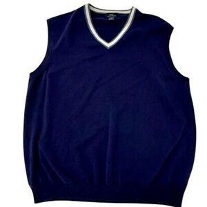 Brooks Brothers 346 Mens V Neck Sleeveless Sweater Vest Navy Blue XL Cotton